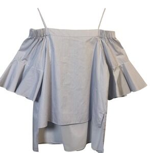 Prose & Poetry Womens Top‎ Large L Blue Striped Off Shoulder Flounce Sleeve